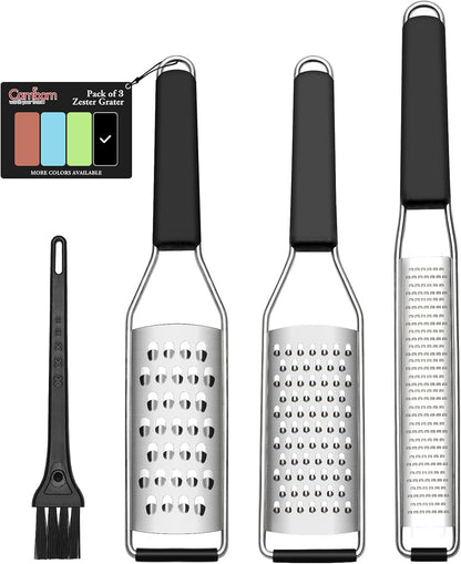 Cambom Lemon Zester Grater Three-piece Suit - Heavy Duty Kitchen Tool for Parmesan Cheese, Ginger, Garlic, Nutmeg, Chocolate, Vegetables，Fruits，Stainless Steel Grater Dishwasher Safe Black | 304 Stainless Steel, Sharp Tool for Parmesan Cheese, Ginger,