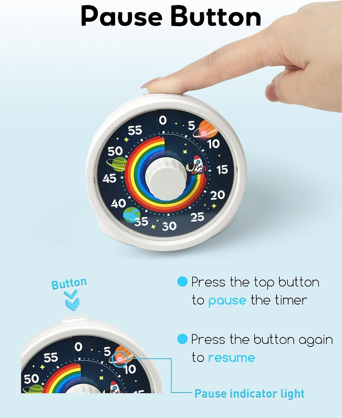 BellMan Visual Timer with Pause Button, Time Management Tool, Design for Home, Office and Gift, Rocket