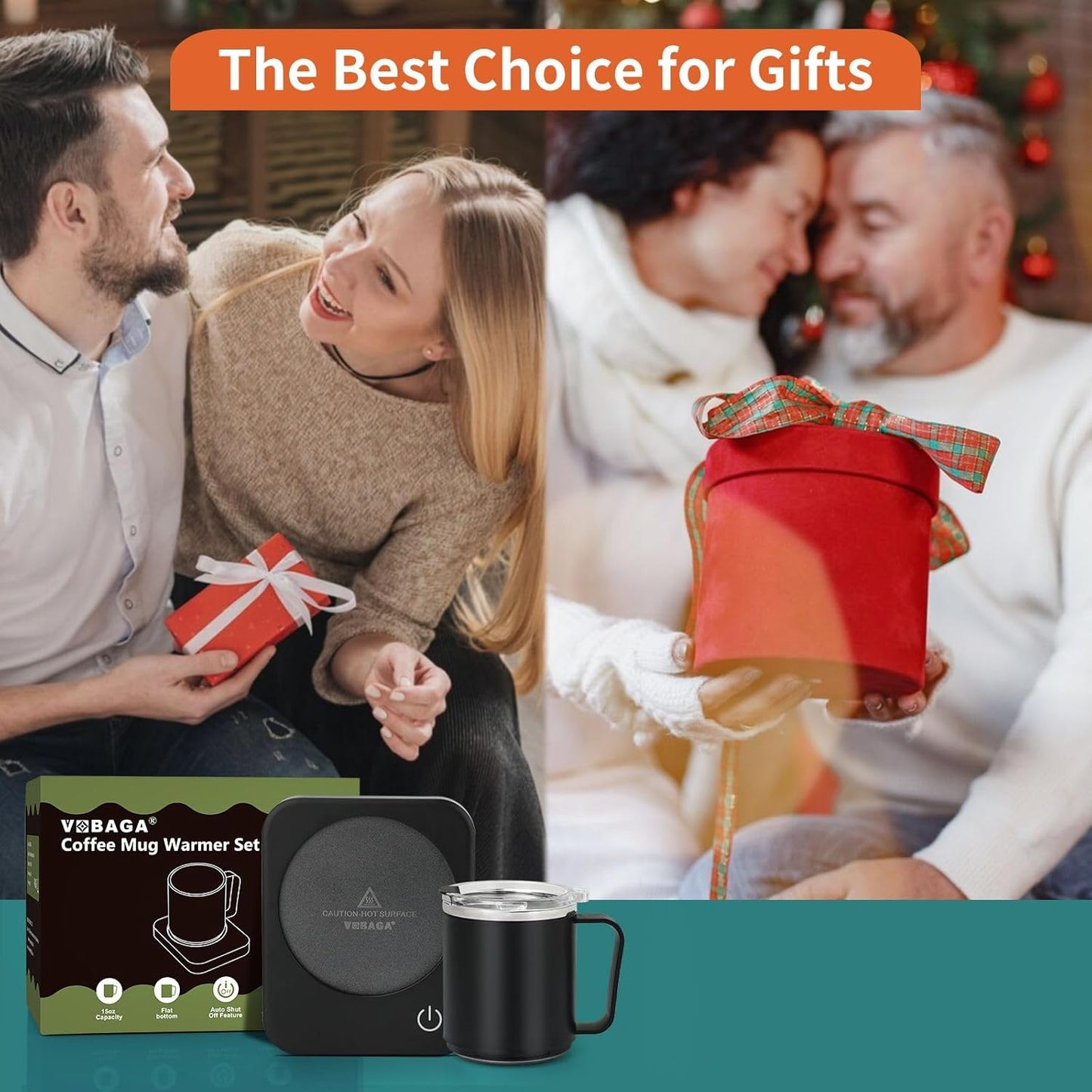 VOBAGA Coffee Mug Warmer Set with Auto Shut Off, 15 oz Coffee Mug Gift Set & 3 Temperature Settings Home Office Desk Accessories Valentine's Day Gift