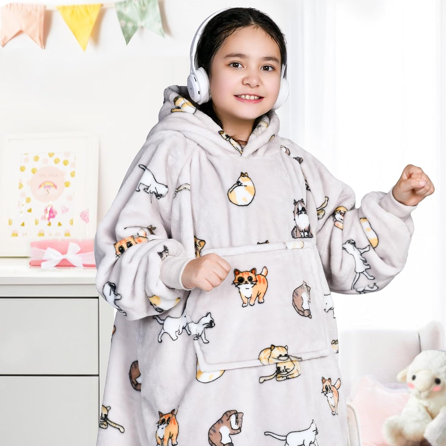 Wearable Blanket Sweatshirt Gifts for Women and Men, Warm and Cozy Giant Blanket Hoodie, Thick Flannel Blanket with Sleeves and Giant Pocket - Dark Gray