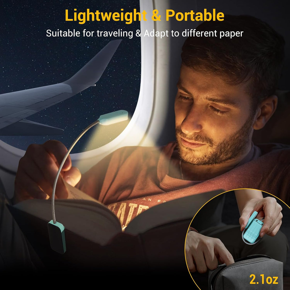 2 Pack Rechargeable Book Lights for Reading in Bed, Eye-Caring Clip-On Reading Lights with 3 Color Temperatures & 3 Brightness Levels, Lightweight Book Light for Night Reading, Kids, Study