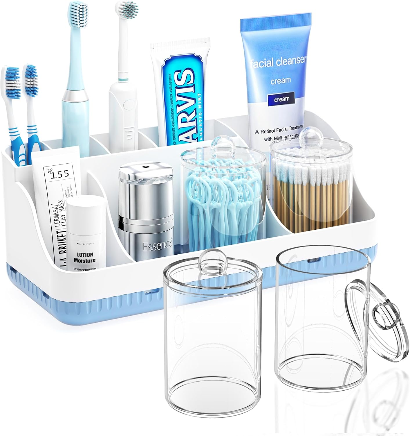 Bathroom Counter Organizer and Storage, 7 Slots Detachable Toothbrush Holders for Bathrooms, Anti-Slip Electric Toothbrush and Toothpaste Holder Countertop Vanity Organizer Accessories for Adults Kids
