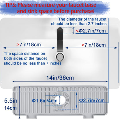 Kitchen Sink Splash Guard, 20IN Longer Silicone Faucet Guard & Draining Mat, Bathroom and Kitchen Sink Organizer, Sink Faucet Mat Water Splash Guard Behind Faucet Accessories Gadget, 20” x 5.5”, White