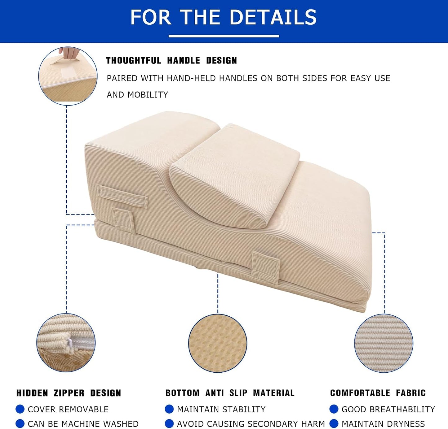 Adjustable Height Leg Elevation Pillow,Removable Knee Insert for Recovery | 0° Extension Support Post Surgery,Ideal for Knee Replacement,Hip & Ankle,Soft Corduroy Cover