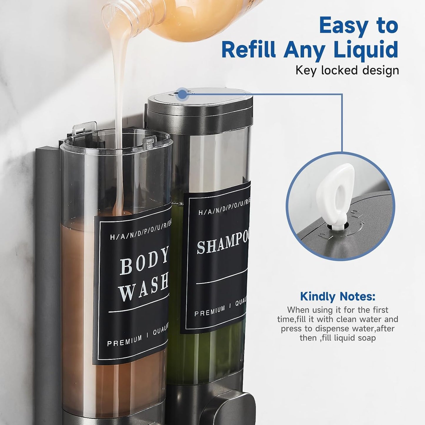 Shampoo and Conditioner Dispenser,Shower Soap Dispenser 3 Chamber No Drill Wall-Mounted Shampoo Dispenser for Shower Wall Mounted Shower Dispenser for Bathroom Hotel Large Capacity,Black