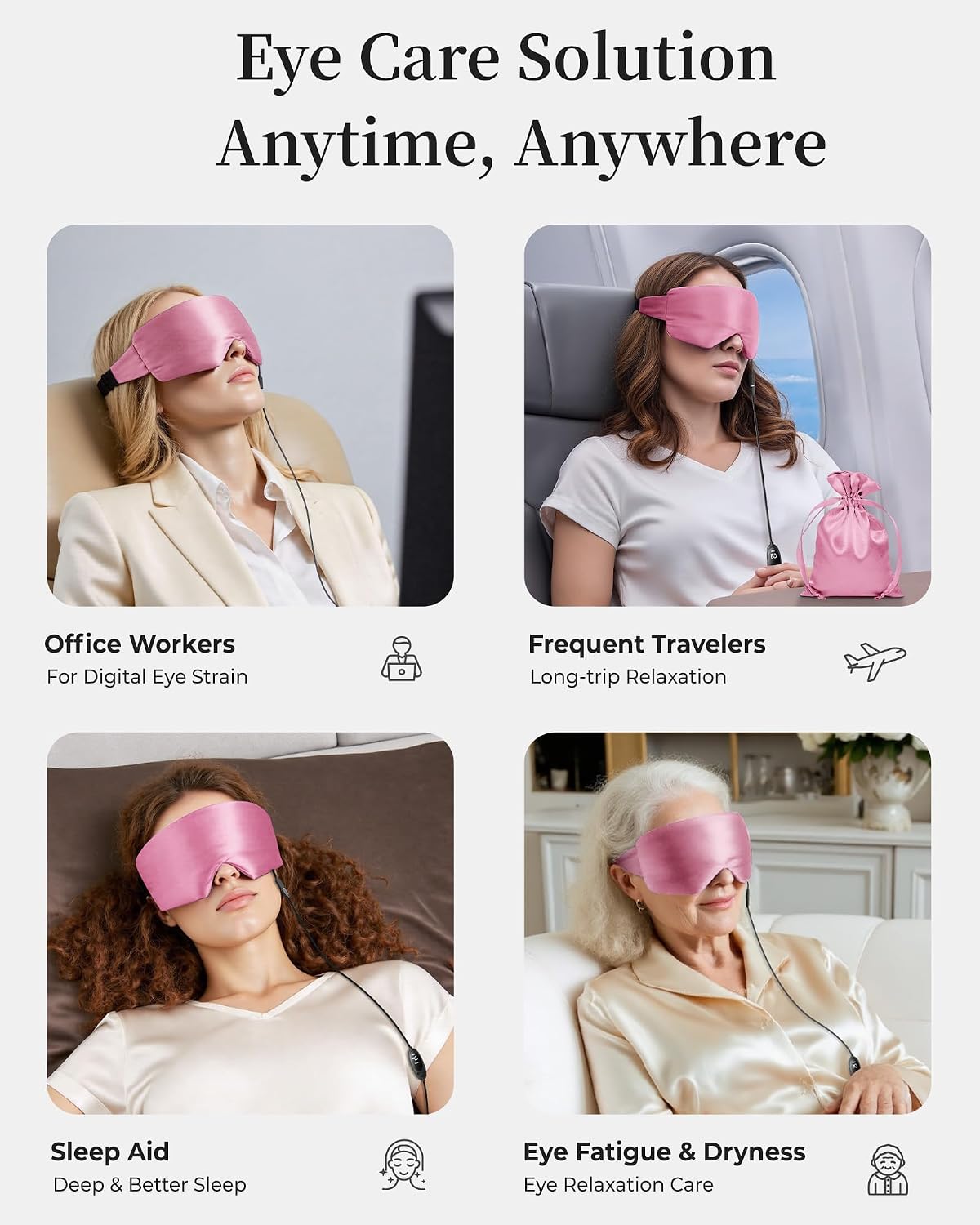 Heated Eye Mask for Dry Eyes, USB Powered Silk Warm Compress for Eyes | Electric Eye Heating Pad with 3 Heat Levels & 4 Timer, Washable Dry Eye Mask for Blepharitis, Stye, MGD, Sinus Pressure, Blue