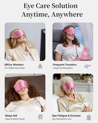 Heated Eye Mask for Dry Eyes, USB Powered Silk Warm Compress for Eyes | Electric Eye Heating Pad with 3 Heat Levels & 4 Timer, Washable Dry Eye Mask for Blepharitis, Stye, MGD, Sinus Pressure, Blue
