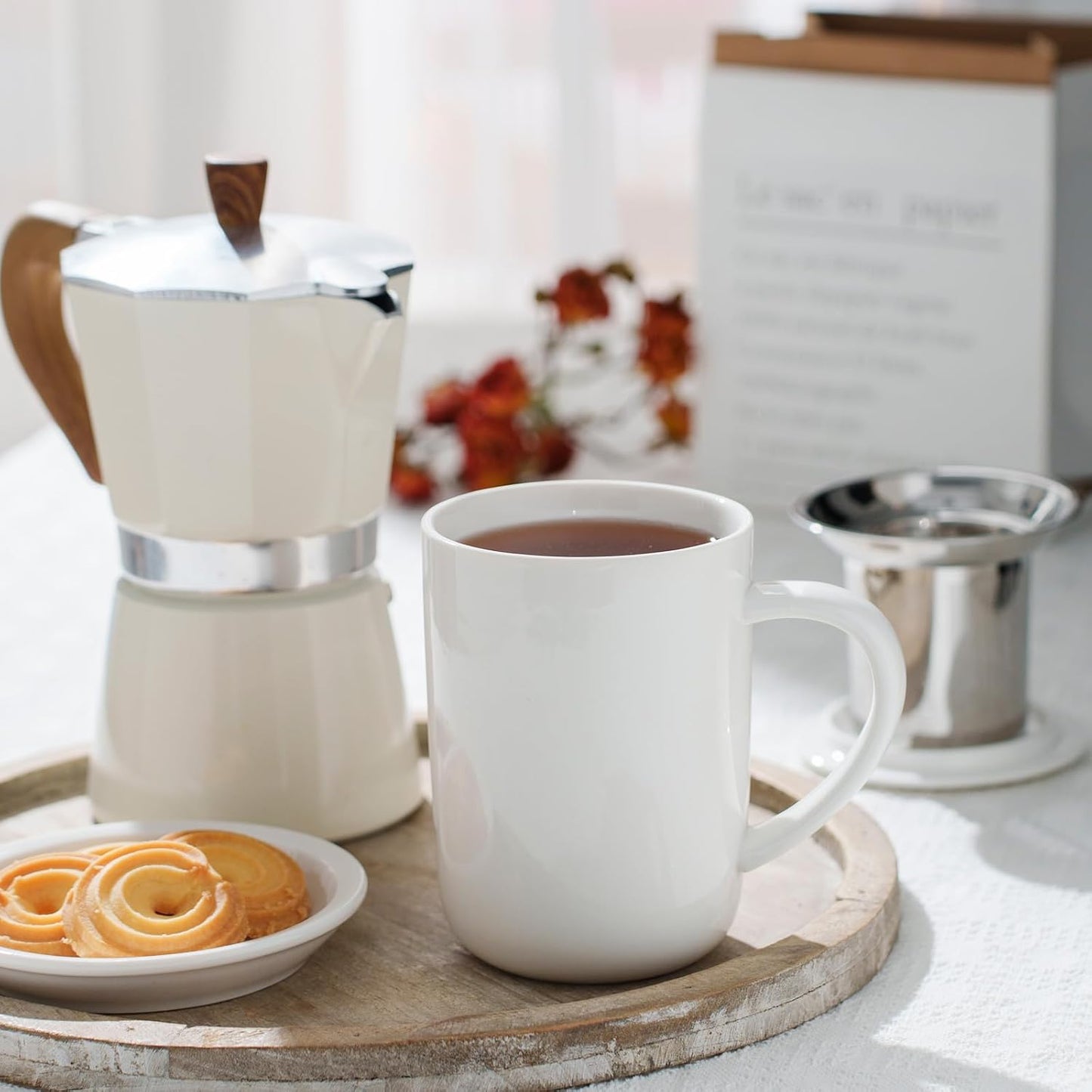 CEEFU 16oz Porcelain Tea Mug with Infuser, Lid and Coaster | Teaware with Filter, Loose Leaf Tea Cup Steeper Maker, Tea/Coffee/Milk/Women/Office/Home/Gift, Navy Blue