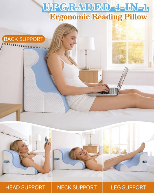 Reading Pillow for Sitting in Bed, Back Pillow for Sitting Up & Bed Wedge Pillow for Sleeping, Lumbar Rest & Neck Support Bed Pillows, Backrest Cushion for Reclining,Gaming,Resting,Watching TV