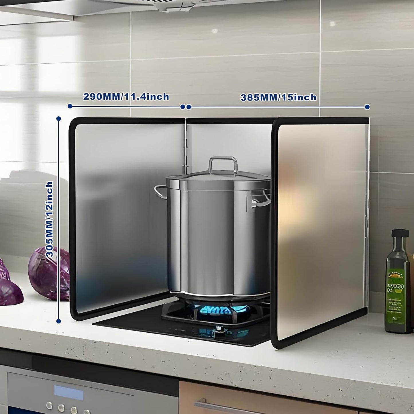 3 Sided Splatter Guard,Foldable Stainless Steel | Oil Splash Insulation Board,Nonstick Oil Splatter Guard Stove Insulation Board(L: 15" x W: 11.4" x H: 12")