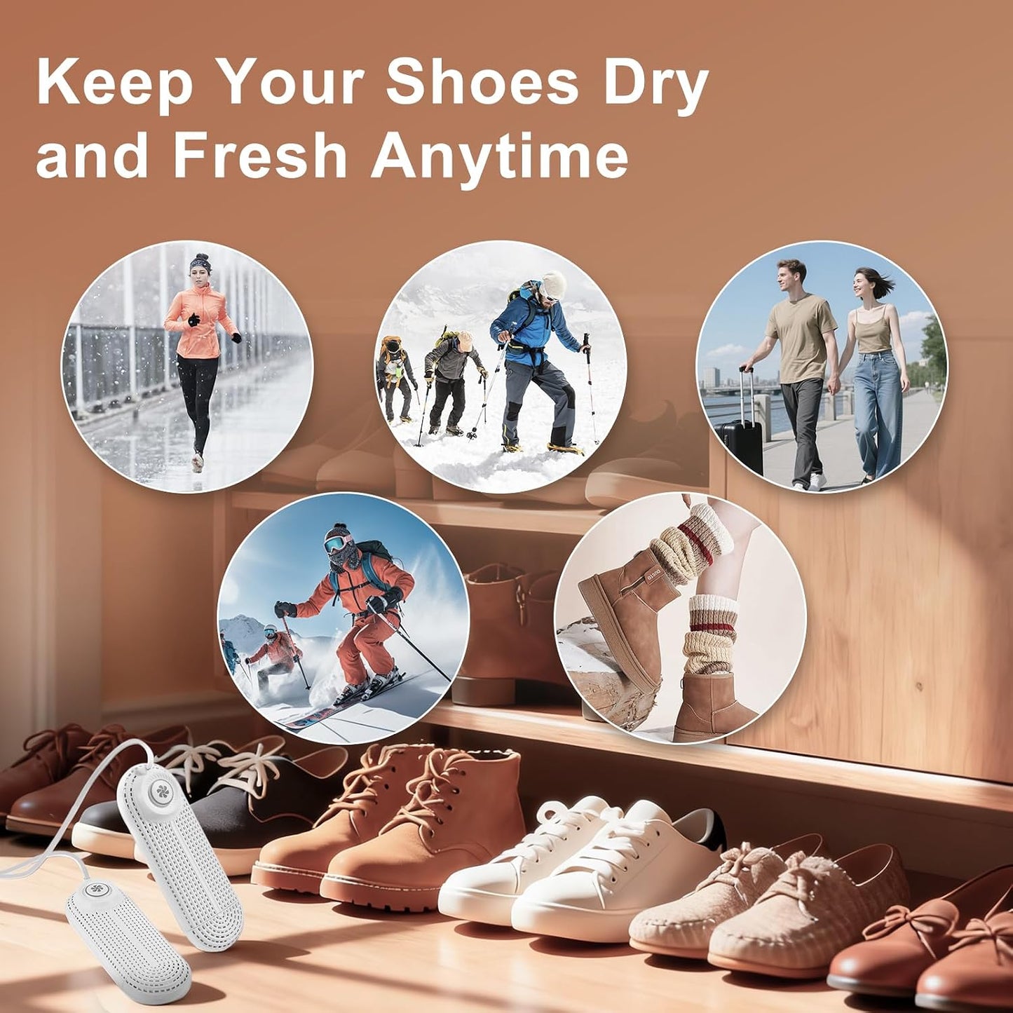 Electric Shoe Dryer, Footwear Dryers with 3/6/9 Hours Timer, Built-in Airflow Fan, Portable Dryers for Sneakers