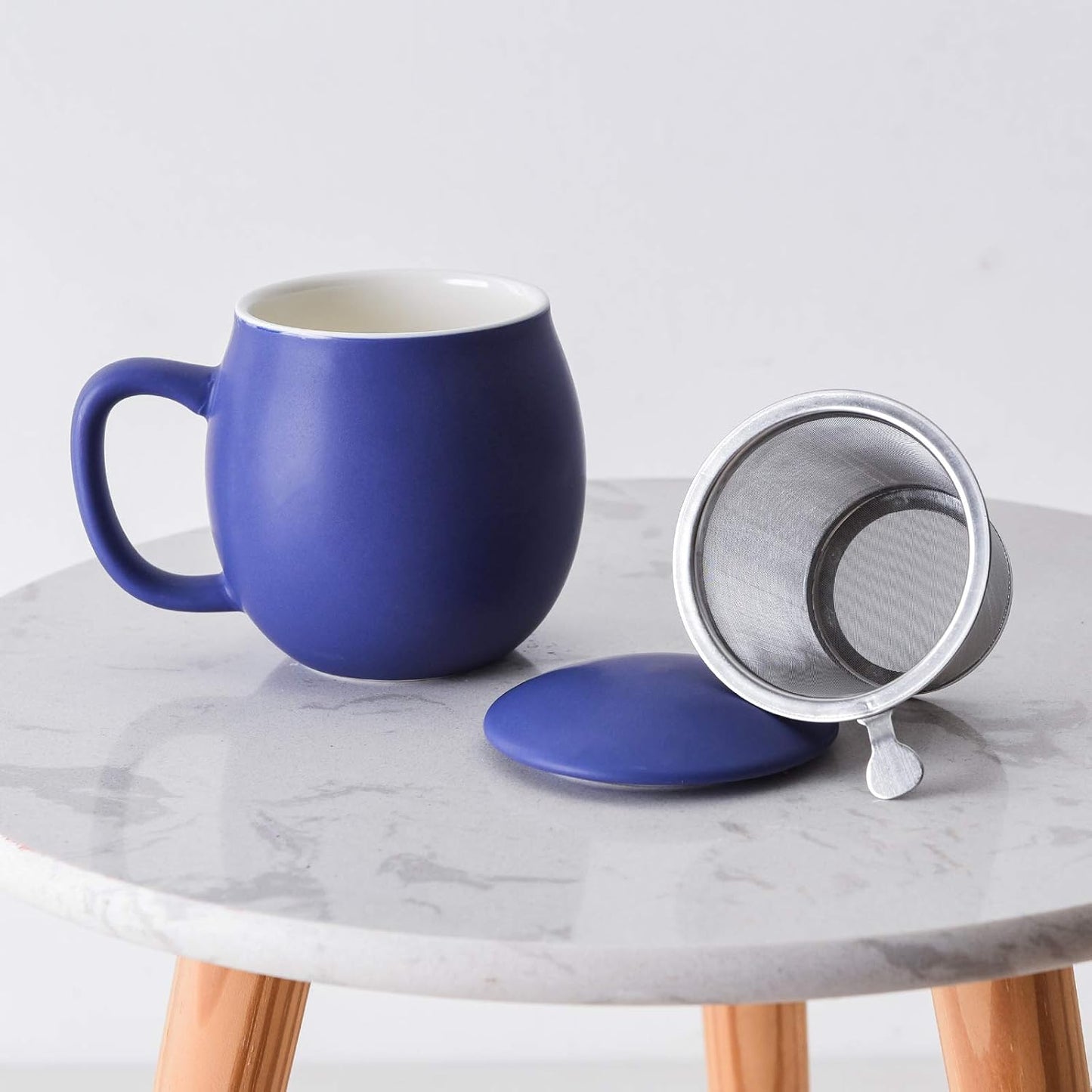 Yundu 12 OZ Matte Purple Ceramics Teacup with Infuser and Lid, Mug with Lid for Steeping - Stainless Steel Infuser for Loose Leaf Tea, Home Office Gift for Tea Lovers