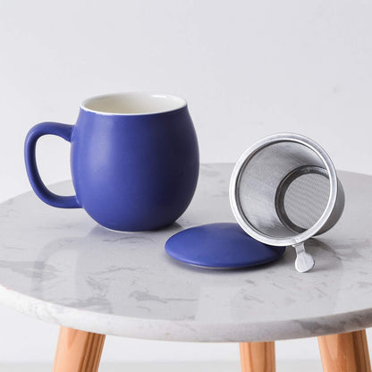 Yundu 12 OZ Matte Purple Ceramics Teacup with Infuser and Lid, Mug with Lid for Steeping - Stainless Steel Infuser for Loose Leaf Tea, Home Office Gift for Tea Lovers