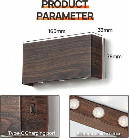 2 Pcs LED Magnetic Wall Sconce Lights,5000mAh Wireless Bedside Wall Light USB Rechargeable Reading Wall Lamp,3 Lighting Colors And Dimmable Battery Operated Wall Sconces (Walnut color, 2 pcs)