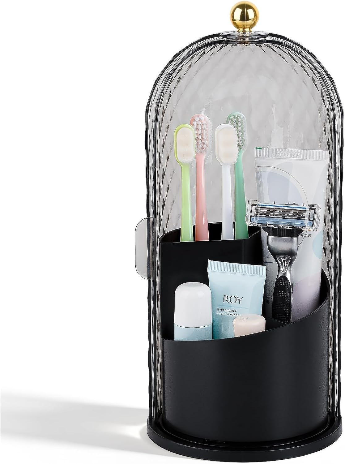 Toothbrush Holder with Cover for Bathroom Countertop, Organizer, White | Rotating 3 Slot Holder for Electric Toothbrushes, Toothpaste, Self Draining Vanity Organizer, Makeup Brush Storage
