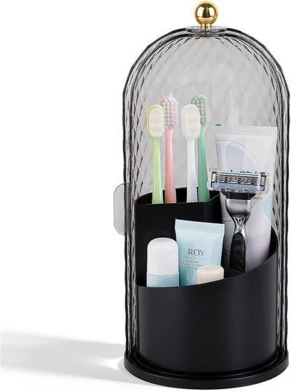 Toothbrush Holder with Cover for Bathroom Countertop, Organizer, White | Rotating 3 Slot Holder for Electric Toothbrushes, Toothpaste, Self Draining Vanity Organizer, Makeup Brush Storage