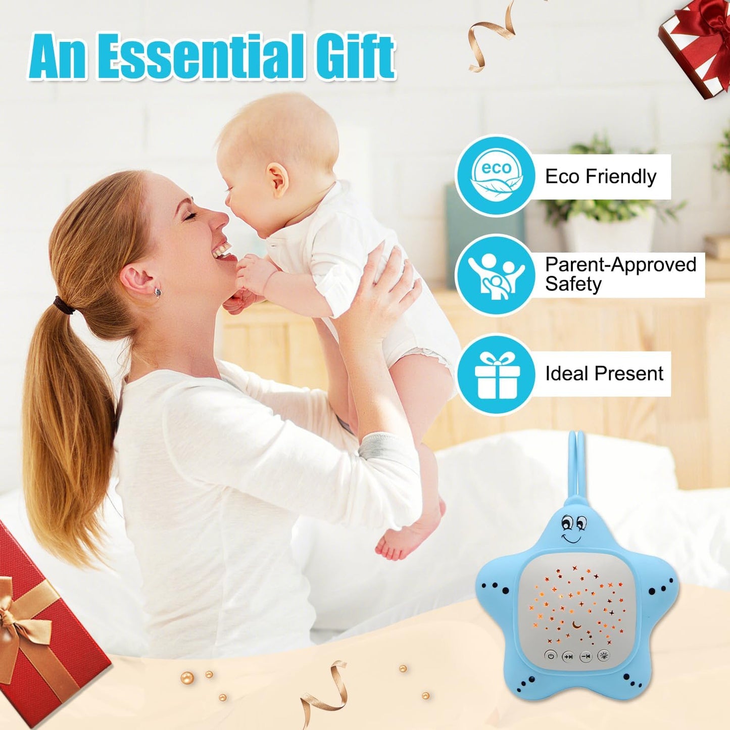 Portable White Noise Machine for Baby | Sleep Aid Music Lullaby Sound Machine with Star Projector for Nursery, Home, Travel | Gift for Infants, Toddlers, Kids