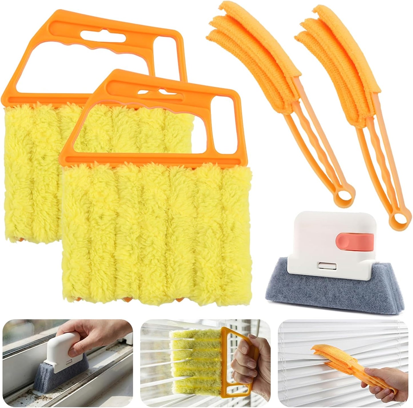 5Pcs Window Blind Cleaning Set, Washable 7 Fingers Duster Brush | Dusting Cleaner Tool, Blinds Air Conditioner Keyboard Fan Duster Dirt Housekeeping Tool