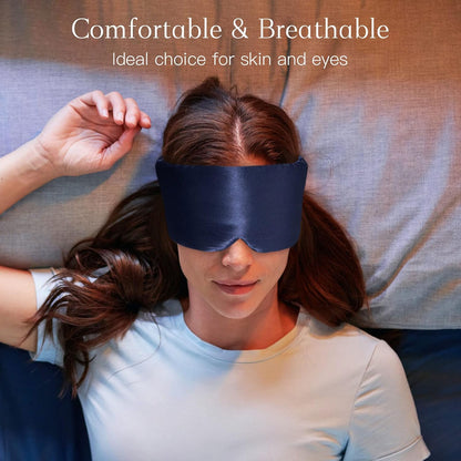 100% Natural Silk Eye Mask for Women Men, Soft Pressureless Cooling Blackout Eye Covers for Sleeping, Large Size Sleep Mask fits All Heads Adjustable, 1PC, Black