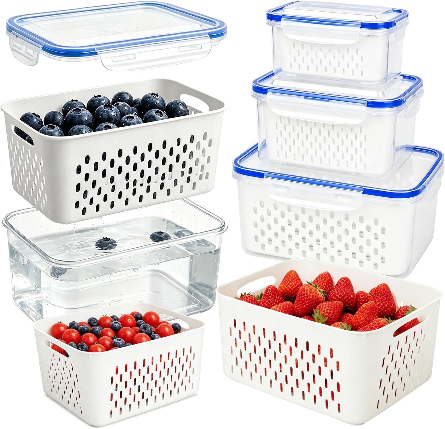 Fruit Containers 3Pcs – 4-in-1 with Removable Colanders & Lids, Fridge Fresh Storage, Dishwasher Safe