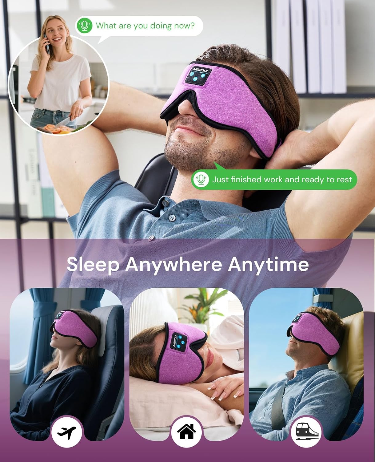3D Sleep Mask with Bluetooth Headphones, Wireless Sleep Headphones for Side Sleepers, Noise Cancelling Eye Mask for Nap, Soft Sleeping Mask for Women Men, Blackout Sleep Mask with Built-in Speakers