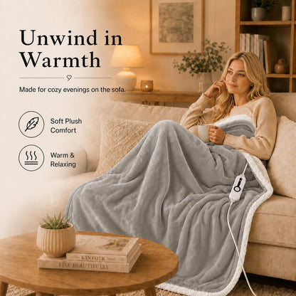Electric Heated Blanket Full Size 72"x84" – Light Gray | ETL for Safe Overnight, 4 Heat Settings & 10H Auto Off, Dual-Sided Microplush Sherpa for Home Night, Machine washable