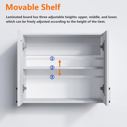 White Laundry Room Cabinets and Storage with 4 Doors and Utility Adjustable Shelf，Gabinetes Para Cocina Cupboard Kitchen Organizers and Storage Pantry Wall Mounted 12.4"D x 47.2"W x 19.7"H