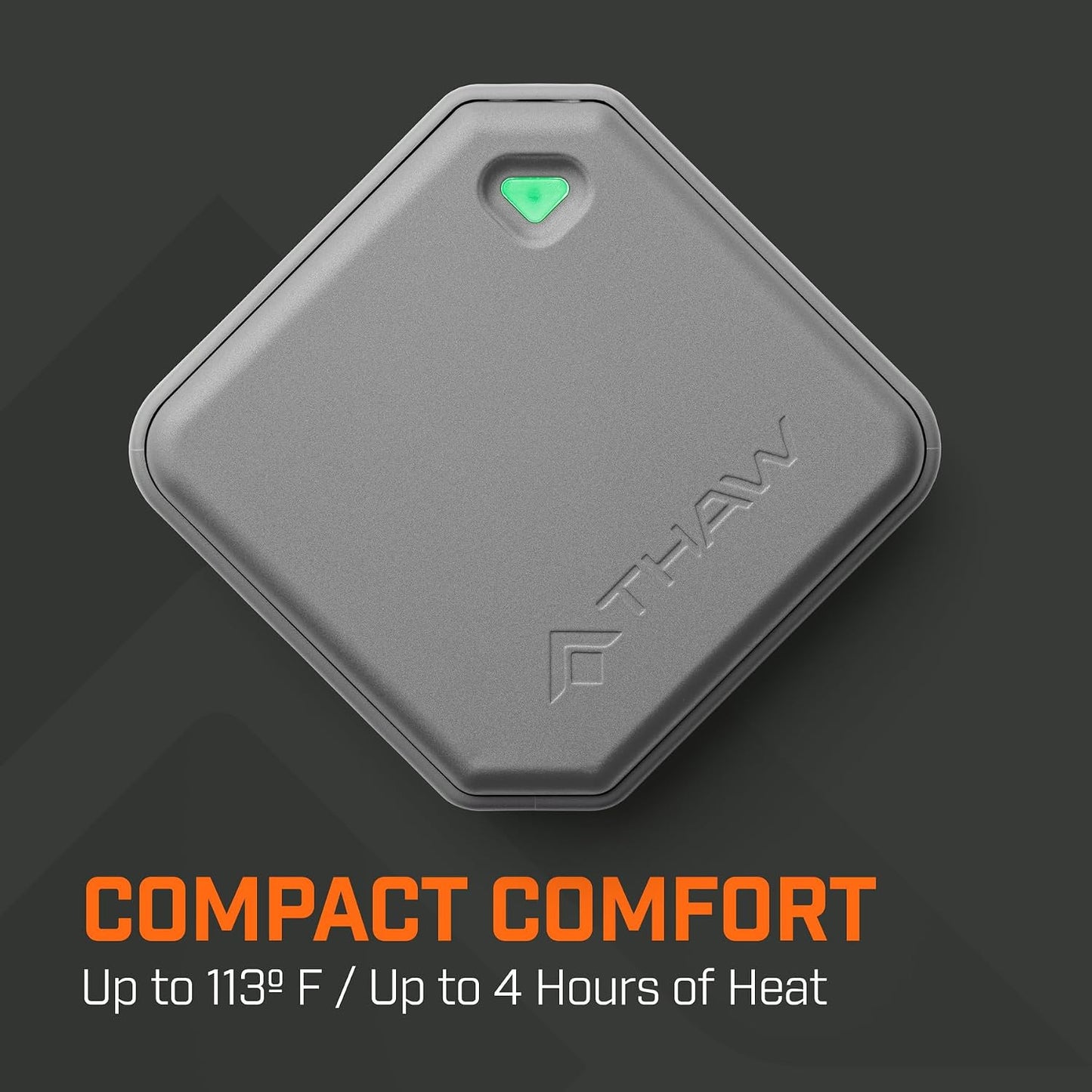 THAW Rechargeable Mini Hand Warmer | Double-Sided Heating, Up to 4 Hours, Rechargeable USB-C, Durable Impact-Resistant Construction, Integrated LED Light