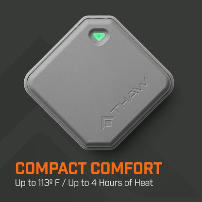 THAW Rechargeable Mini Hand Warmer | Double-Sided Heating, Up to 4 Hours, Rechargeable USB-C, Durable Impact-Resistant Construction, Integrated LED Light