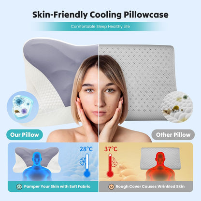 Sweetcrispy Cervical Pillow for Neck Pain Relief, Cooling Memory Foam