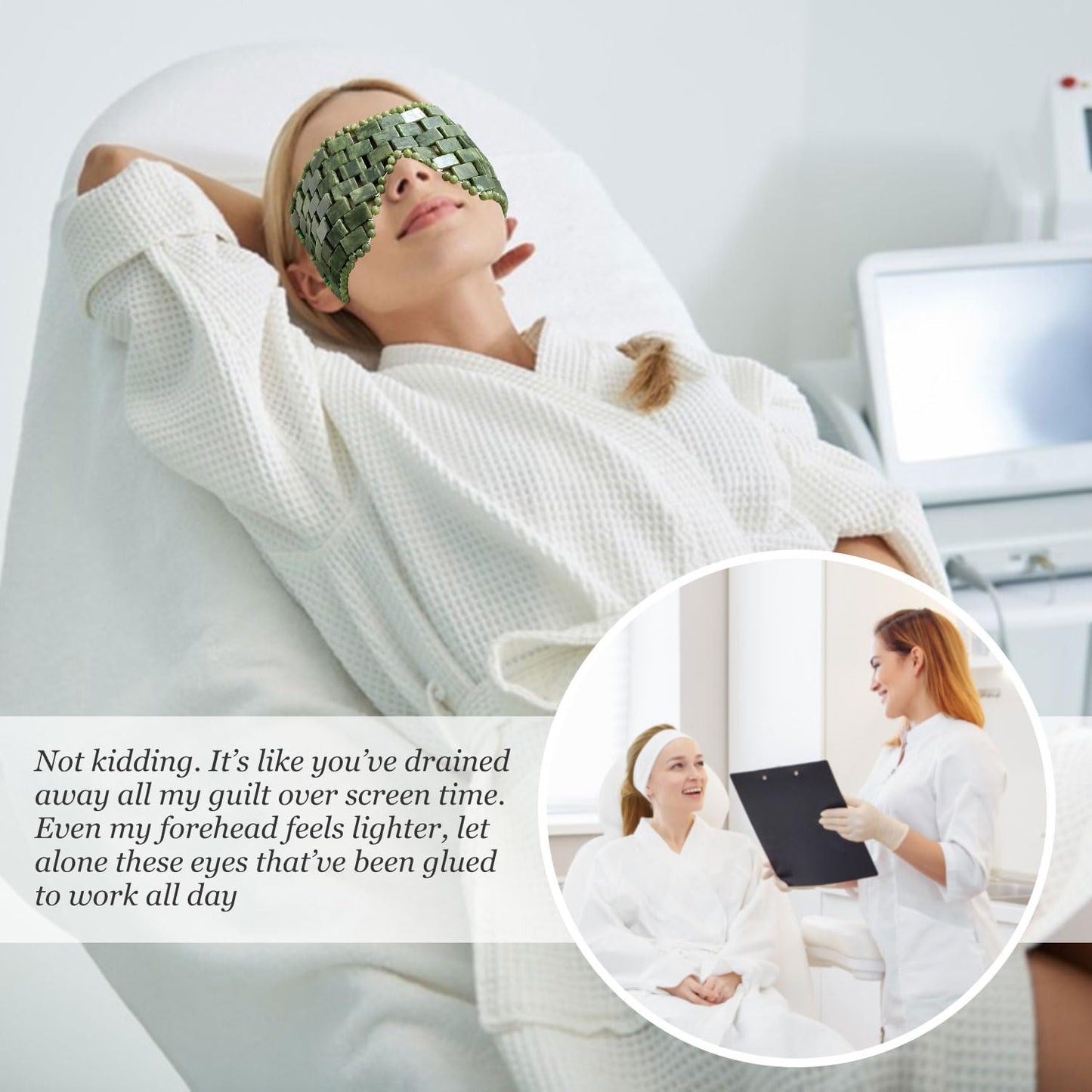 Jade Eye Mask,Large Facial Cooling Mask with 100% Real Jade for Hot & Cold Therapy,Green Stone Facial Eyes Sleeping Mask Relief Eye Cover