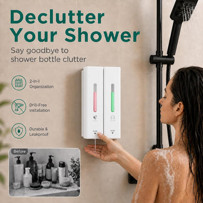 Shampoo and Conditioner Dispenser Wall Mounted, 3-Chamber Shower Soap Dispenser for Bathroom, 1200ML Large Capacity, No-Drill Installation, Clog-Free Pump for Thick Liquids (black-3-pack)