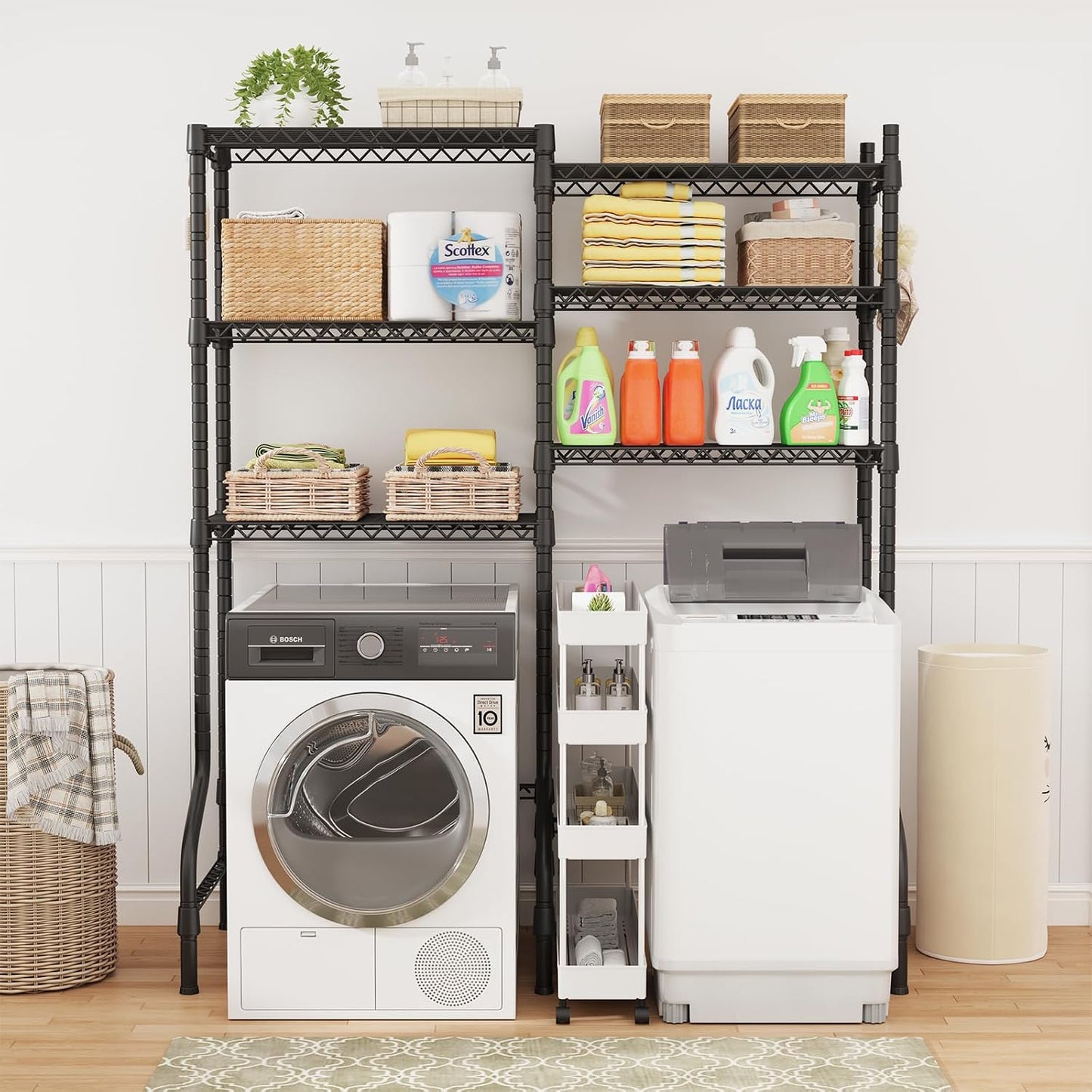 U15 Over Washer and Dryer Storage Shelves, Laundry Room Metal Rack | 6-Tier Shelf Space Saver Holds 568lbs, Above Washer Dryer Storage Rack for Organization, 63.4"W x 17.3"D x 76.4"H, Black