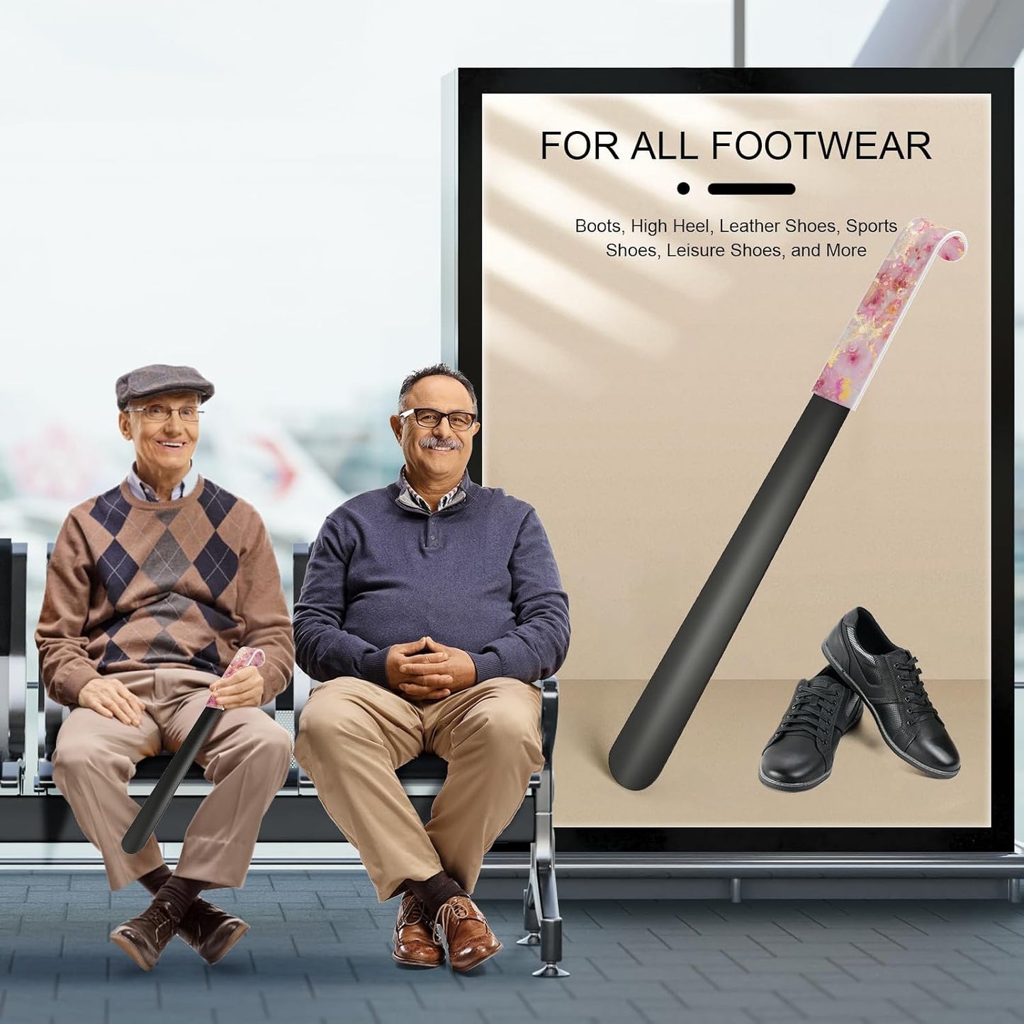 16.5 Inch Long Handle Shoe Horn for Seniors Men Women Kids, Metal Shoe Horns for Boots