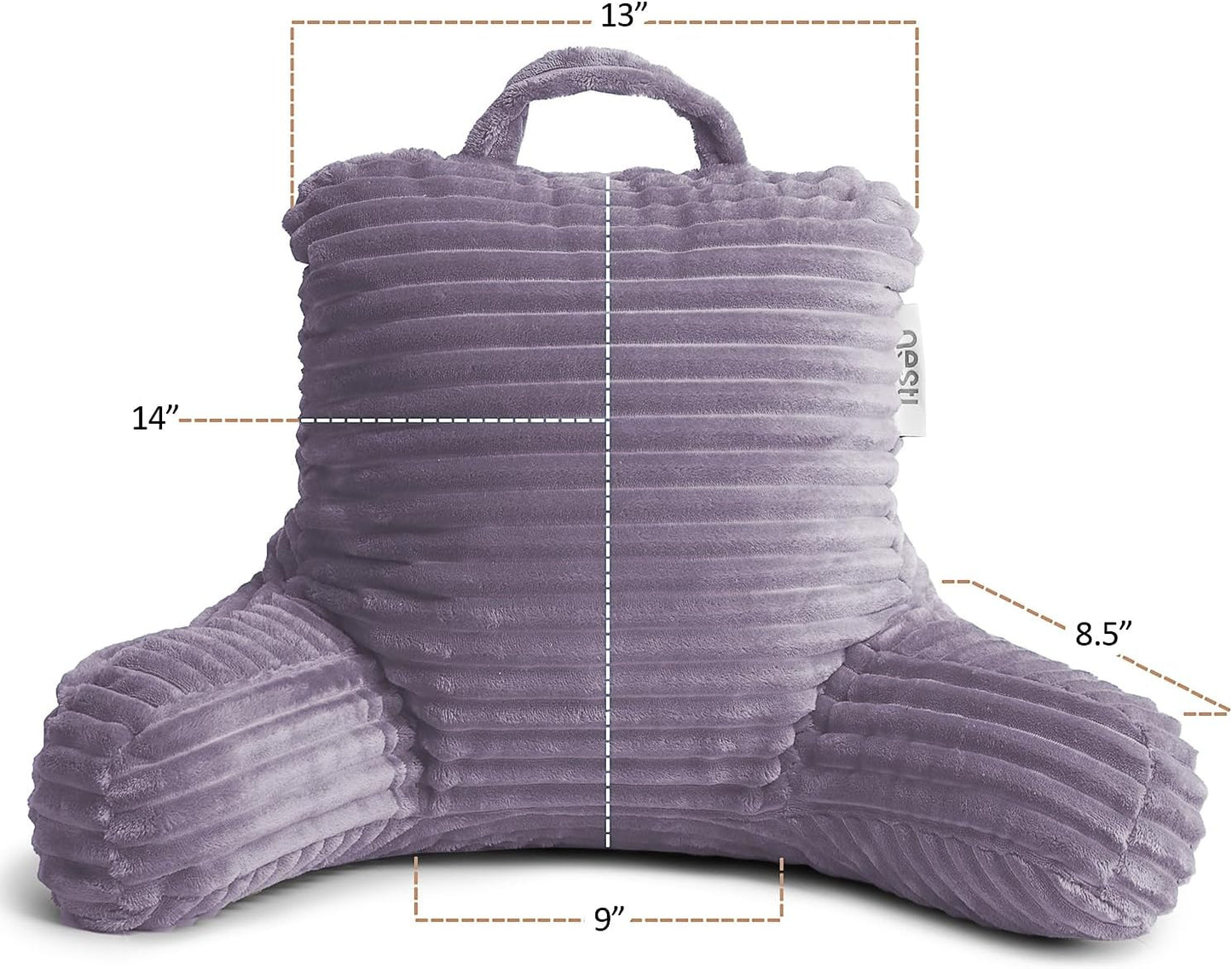 Nestl Reading Pillow with Shredded Memory Foam, Luxe Cut Plush Back Pillow for Sitting Up in Bed, Back and Arms Adjustable Support for Adult & Teens, Backrest Pillows with Washable Cover Dark Grey