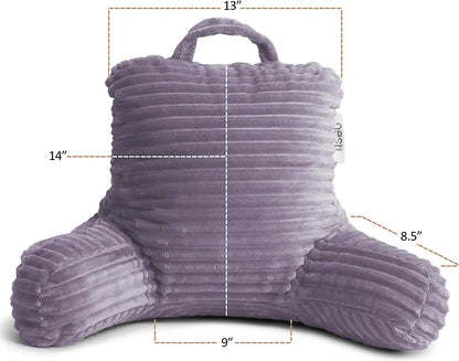 Nestl Reading Pillow with Shredded Memory Foam, Luxe Cut Plush Back Pillow for Sitting Up in Bed, Back and Arms Adjustable Support for Adult & Teens, Backrest Pillows with Washable Cover Dark Grey