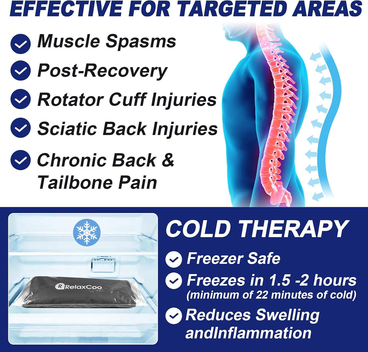 RelaxCoo Large Flexible Ice Pack for Injuries Reusable Gel, 11x14.5 Inches, Cold Compress for Hip, Shoulder, Knee, Back Pain, Swelling, Bruises, Surgery