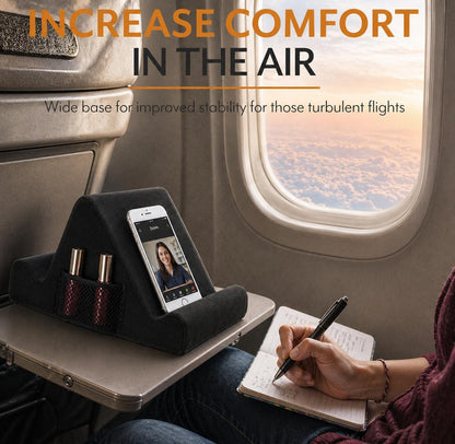 Brookstone Tablet Lap Cushion - Tablet/Phone/Ebook Holder for Bed, Flights, and Travel, Memory Foam Lap Desk for Reading and Hands Free Viewing, Compatible iPad and Kindle Accessories, Grey