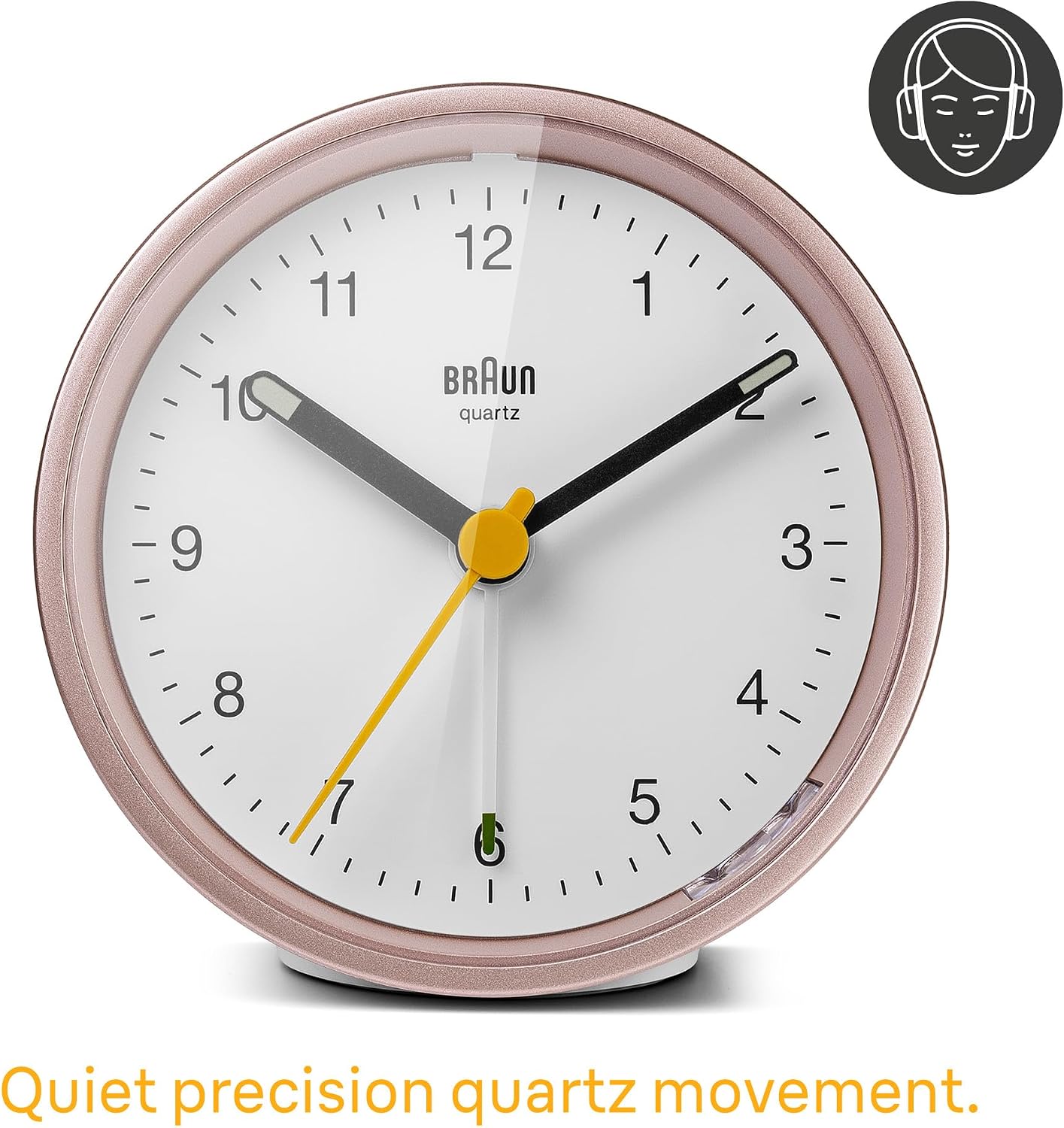 Braun Classic Analogue Alarm Clock with Snooze and Light, Quiet Quartz Movement, Crescendo Beep Alarm in White, Model BC12W.