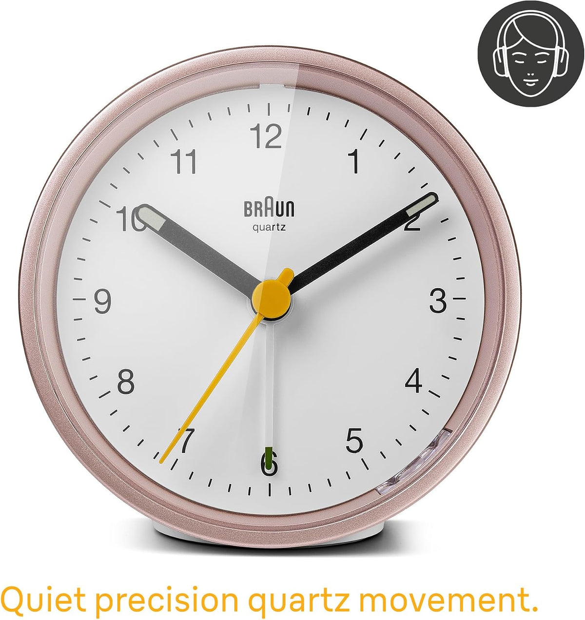 Braun Classic Analogue Alarm Clock with Snooze and Light, Quiet Quartz Movement, Crescendo Beep Alarm in White, Model BC12W.