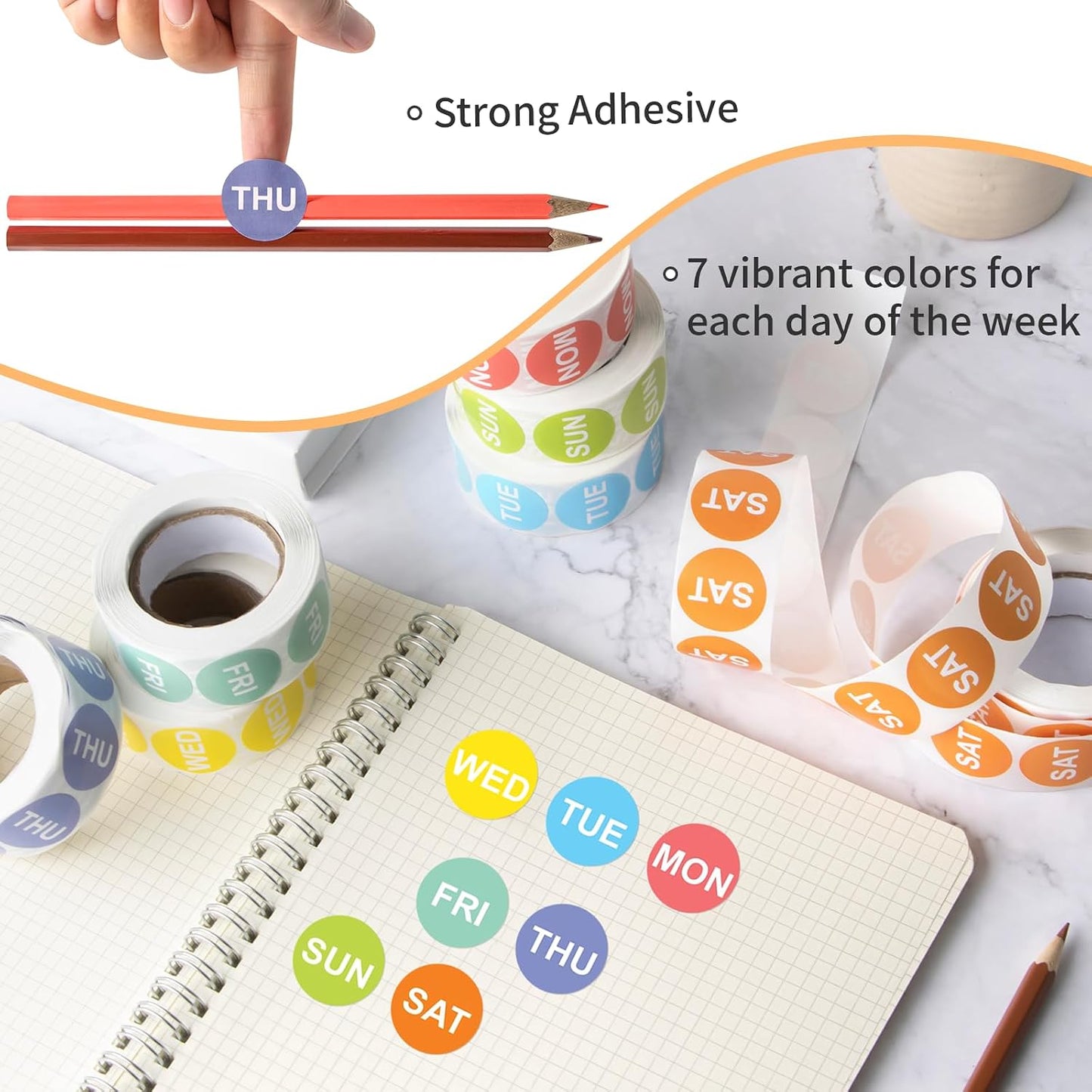 3500PCS Day of the Week Labels, 1 Inch Round Dot Stickers, Food Rotation | Self Adhesive Removable Date Stickers with Monday-Sunday Color Coding for Food Containers & Kitchen Use