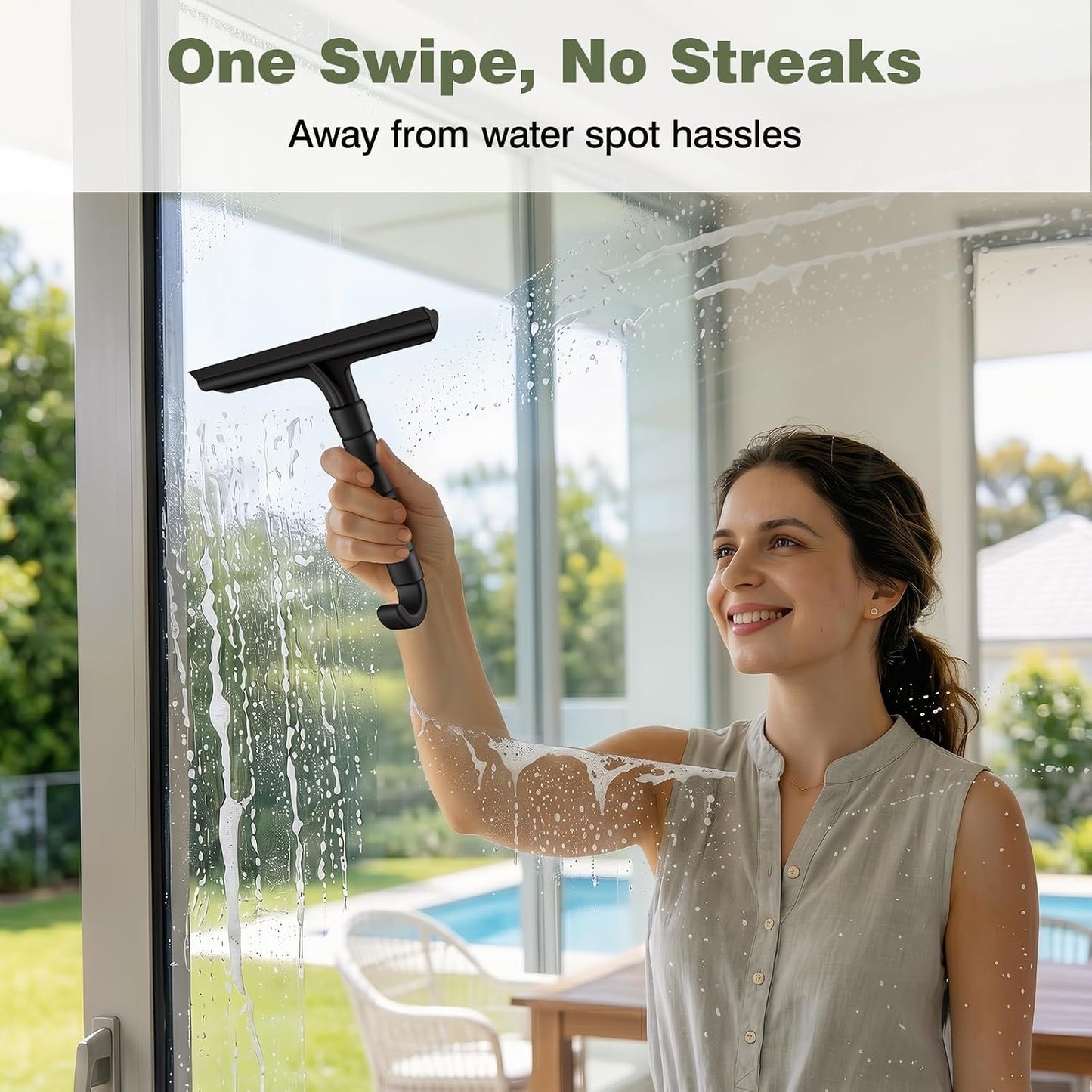 Roylvan Silicone Shower Squeegee for Glass Doors with Built-in Hook, Black | All-in-One Shower Squeegee with Ergonomic Grip, Household Window Mirror Cleaner for Bathroom Glass Kitchen Tile Wall Car