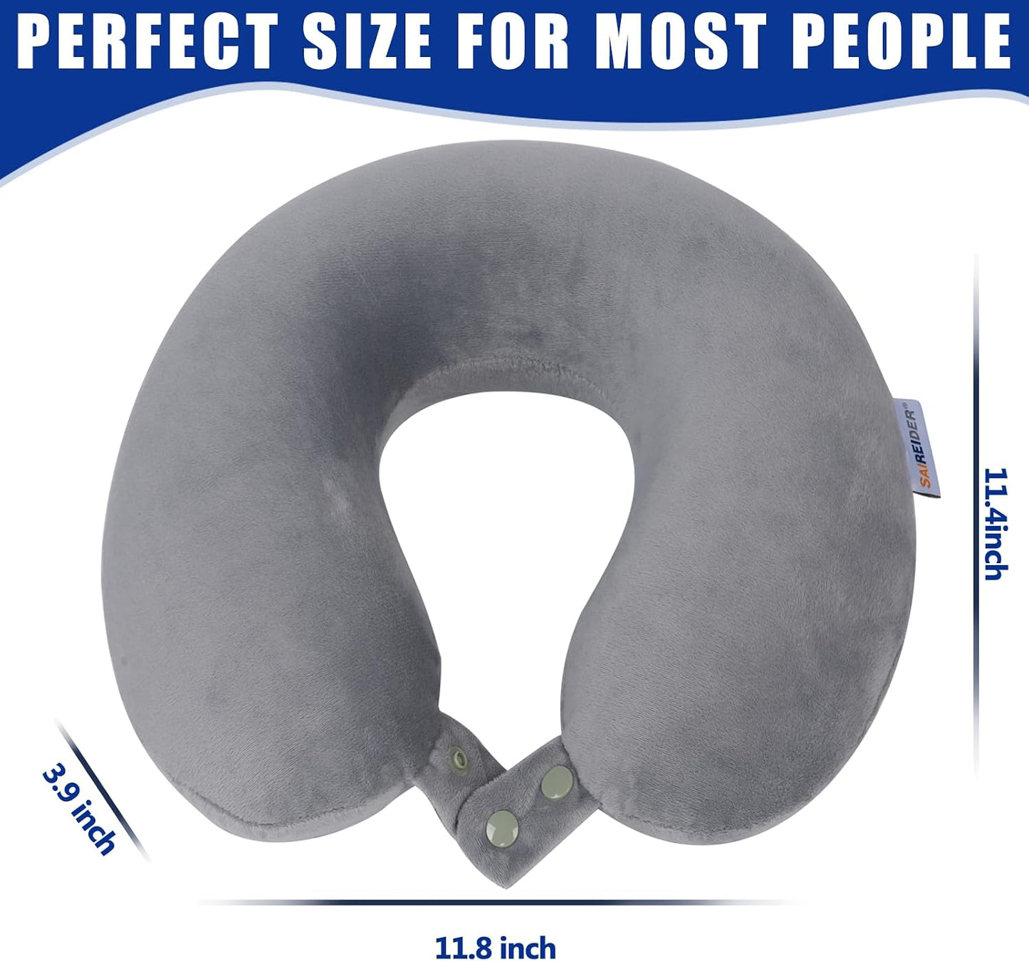 SAIREIDER Travel Pillow 100% Pure Memory Foam Travel Neck Pillow, Airplane Pillow for Traveling、Car、Home、Office，Washable Cover（Black）