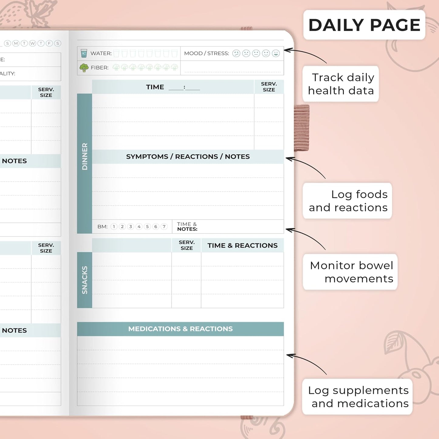 Clever Fox Food Sensitivity Journal & Symptom Diary, 8.5x11 Purple | Simple tracker log book for adults & kids, Intolerance, allergy, elimination diet, diabetic, IBS, low fodmap, food & poop