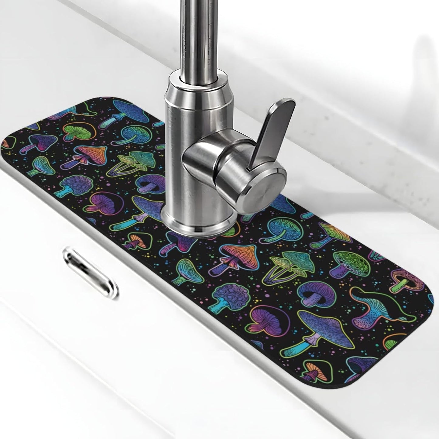Abstract Flower Blooming Floral Watercolor Kitchen Sink Splash Guard Faucet Mat Super Absorbent Fast Drying Mat Sink Gadgets-Fast Drying Pad Sink Mat For Kitchen Bathroom (15" X 5.5" )
