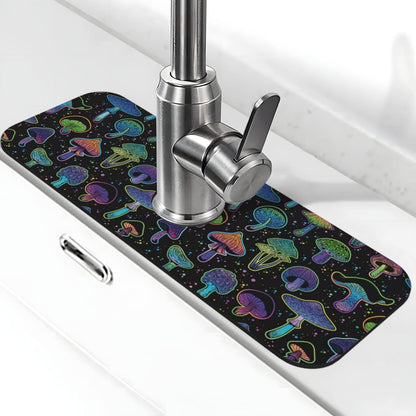 Abstract Flower Blooming Floral Watercolor Kitchen Sink Splash Guard Faucet Mat Super Absorbent Fast Drying Mat Sink Gadgets-Fast Drying Pad Sink Mat For Kitchen Bathroom (15" X 5.5" )