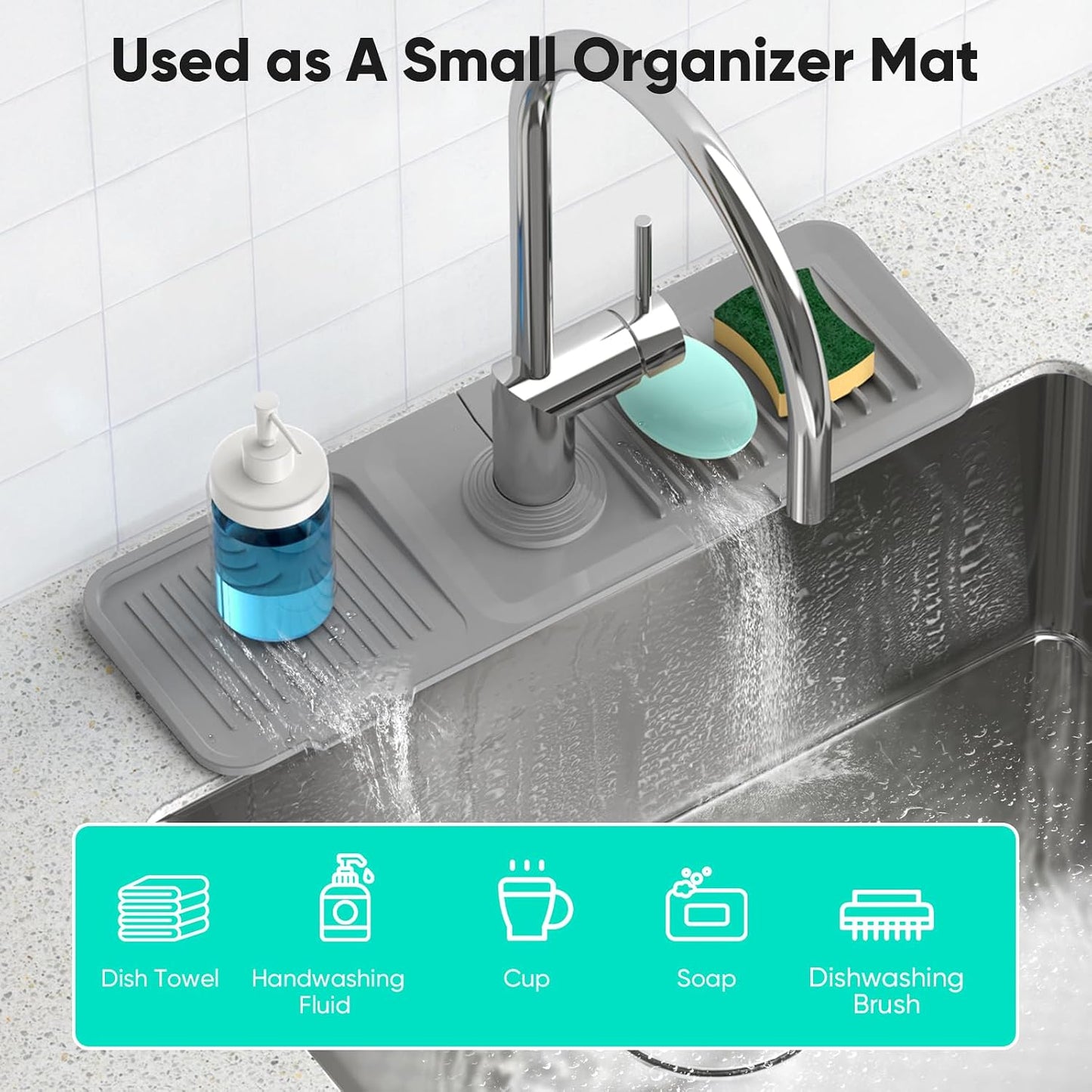 24 Inch Longer Faucet Mat for Kitchen Sink [5° Slope Fast Self-draining]Bathroom Kitchen Sink Splash Guard Silicone Sinks Faucet Mat Splash Guard for Kitchens Sinks Area Tidy Splashs Draining Mats