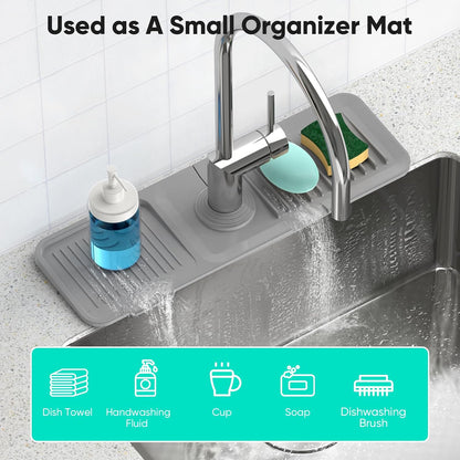 24 Inch Longer Faucet Mat for Kitchen Sink [5° Slope Fast Self-draining]Bathroom Kitchen Sink Splash Guard Silicone Sinks Faucet Mat Splash Guard for Kitchens Sinks Area Tidy Splashs Draining Mats