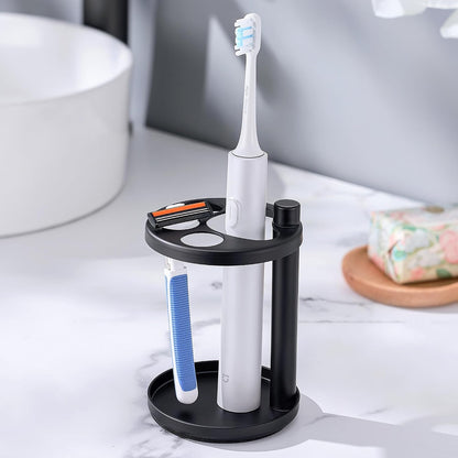 Toothbrush & Toothpaste Holder for Bathroom Countertop, Metal Electric Toothbrush Stand with Razor Slot, Ideal Design Caddy for Kids & Family, Black