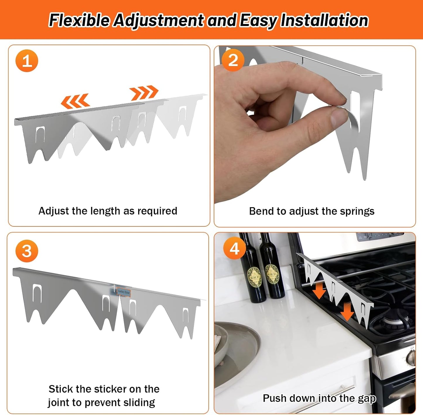 Stainless Steel Stove Gap Covers (2PCS),Stove Gap Filler,Range Trim Kit,Stove Guard for Kitchen Oven Gap Between Stovetop and Counter,Easy Clean Heat Resistant,Adjustable Length 13.8'' to 27.5'',Black